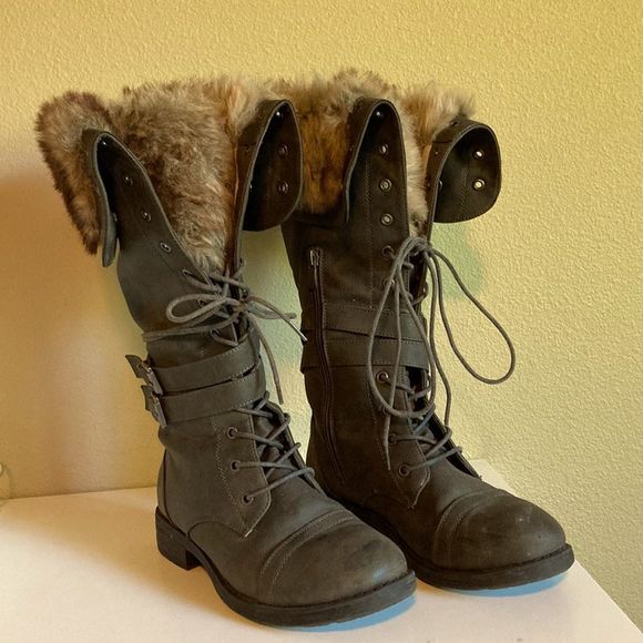 Global Win Grey Lace Up Boots - Picture 1 of 6